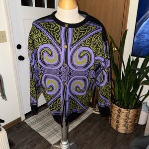 Purple and Green Patterned Sweater